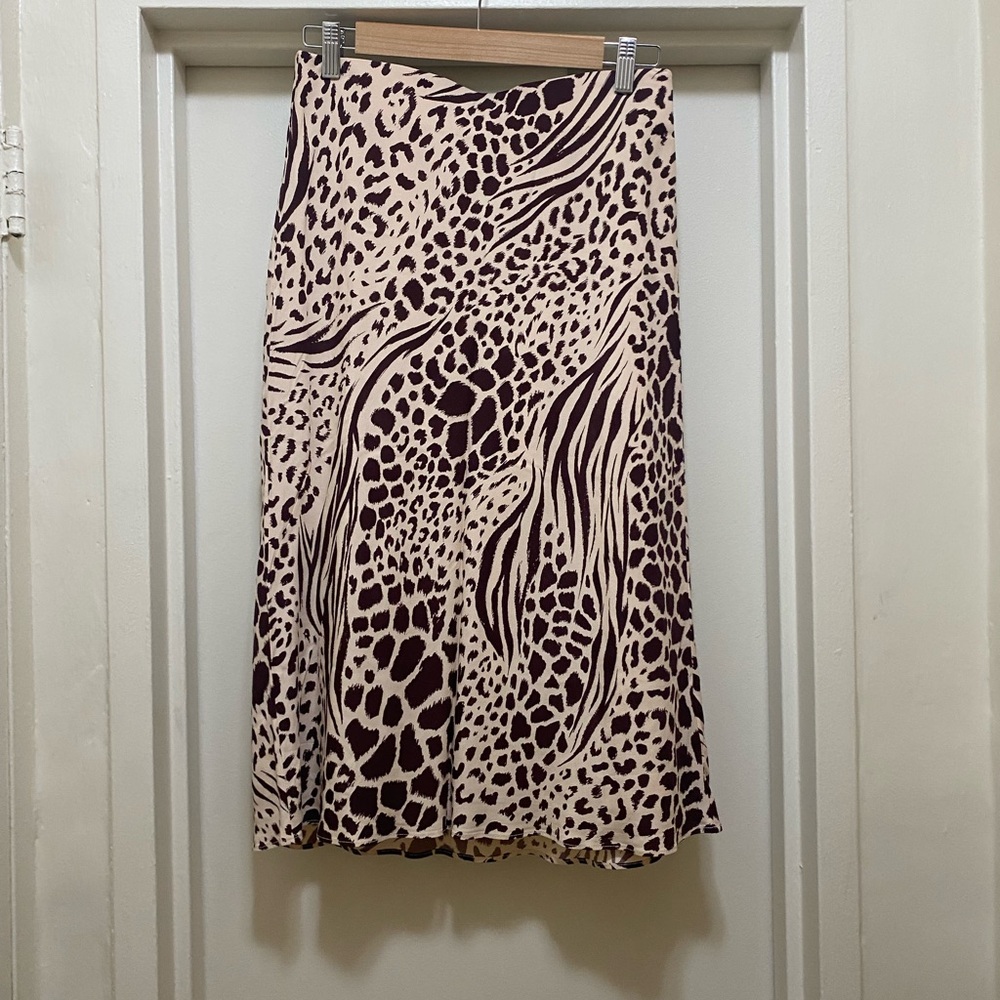 Ann Taylor Animal Print Midi Skirt - Beige and Dark Brown